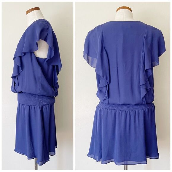 Parker Blue Drop Waist Midi Dress Size Medium preowned 100% Silk - Picture 5 of 6